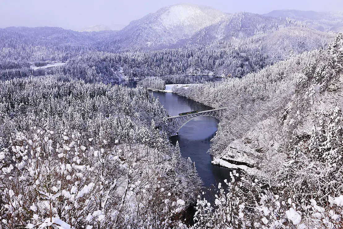雪景色の中を走る列車
