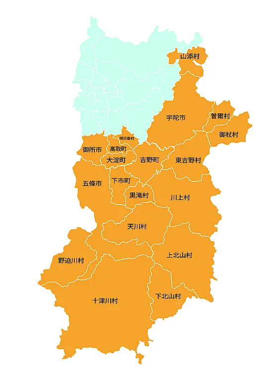 奥大和エリアの19自治体の地図