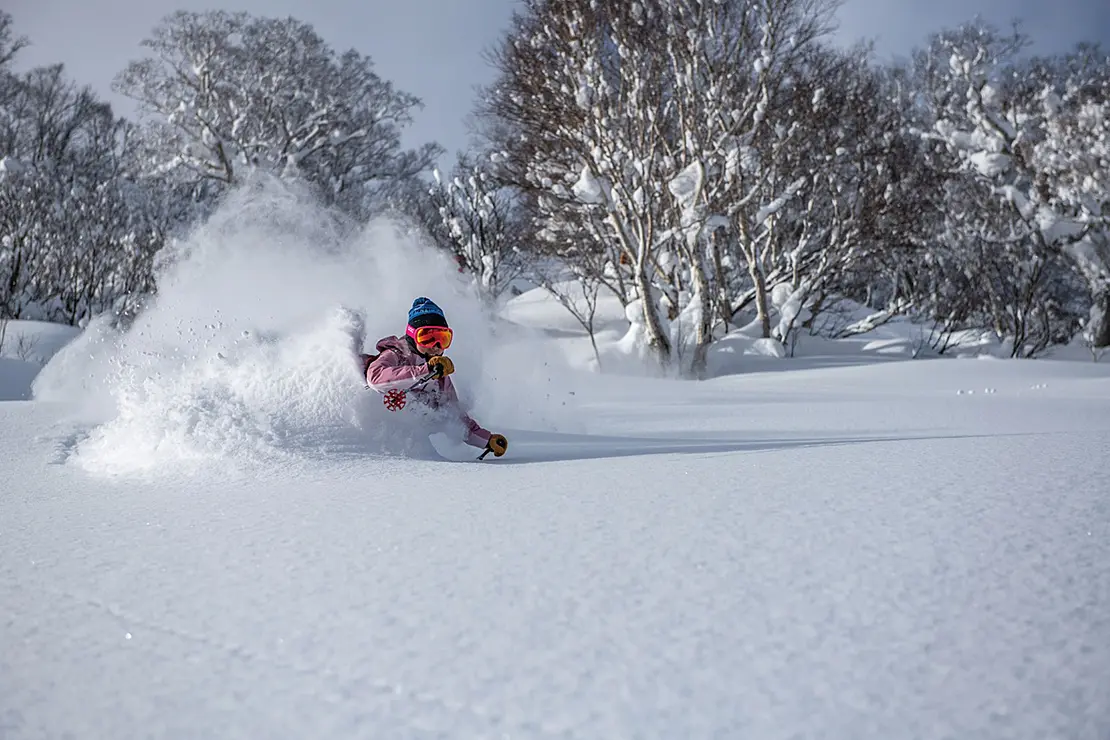 パウダースノーを滑る人