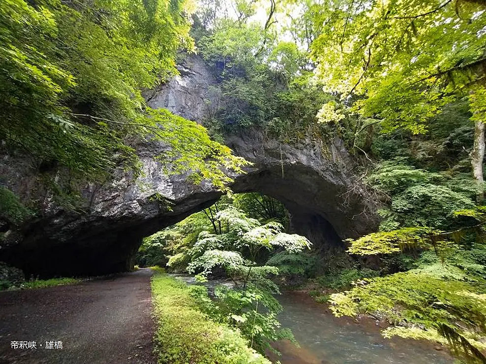 川辺より見上げる帝釈峡雄橋