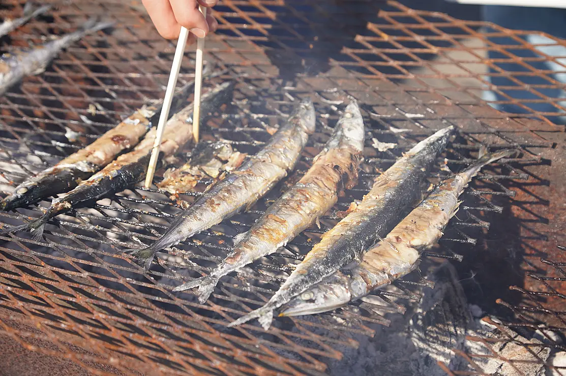 網の上で焼くさんま