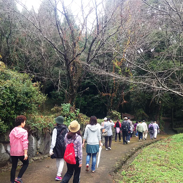 フットパスで自然の中を歩く人々の様子