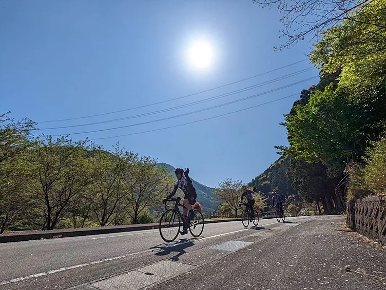 晴天のなか自転車をこぐ2人
