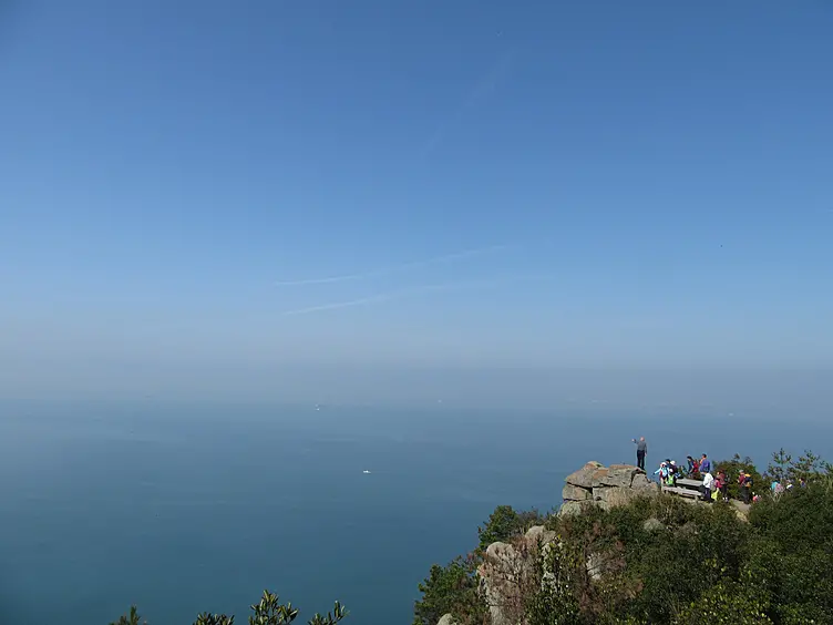 崖から海を眺める