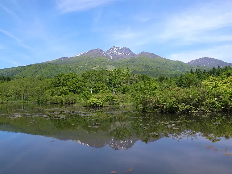 緑が美しい湖面と山々