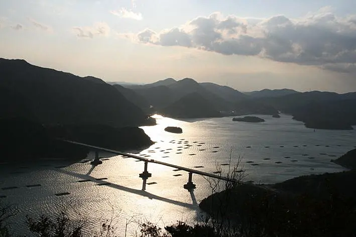 山から海に架かる橋を見下ろす