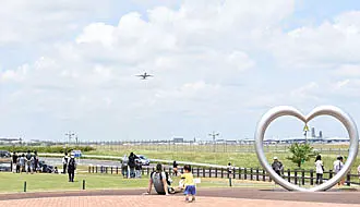 ひこうきの丘と成田空港を発着する飛行機