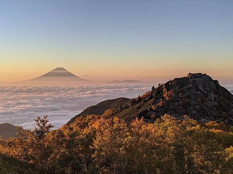 高山から見る雲海と富士山