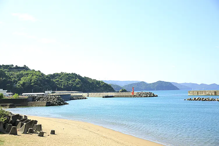 砂浜の海岸　沖側には消波提が見える