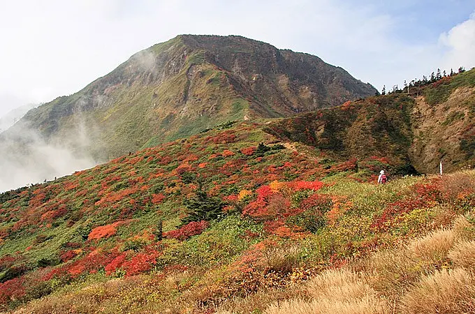 紅葉に染まる苗場山